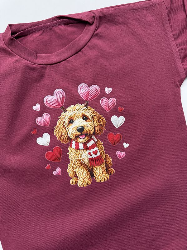 Koszulka wrzosowa piesek i serca rozmiar 116