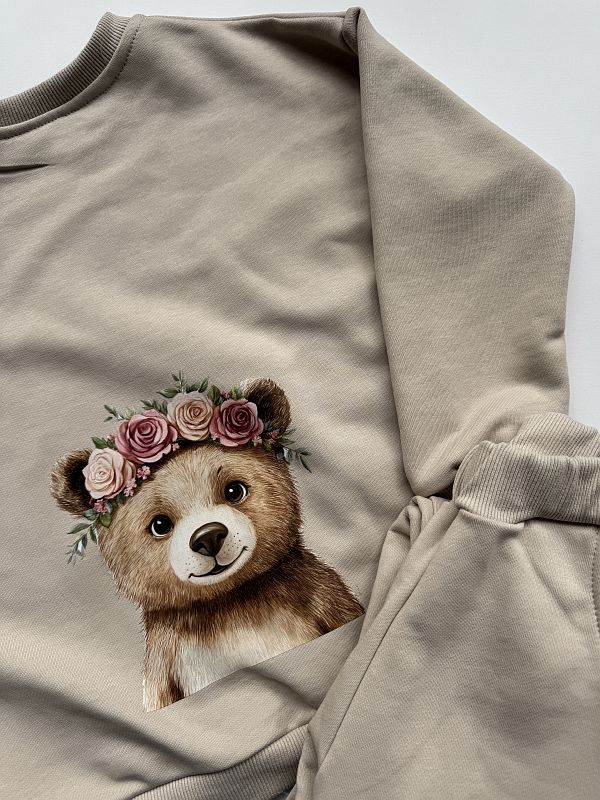 Komplet jasny beż z misiem rozmiar 122