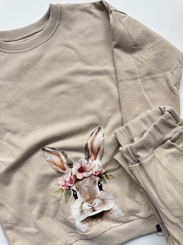 Komplet jasny beż z zającem rozmiar 122