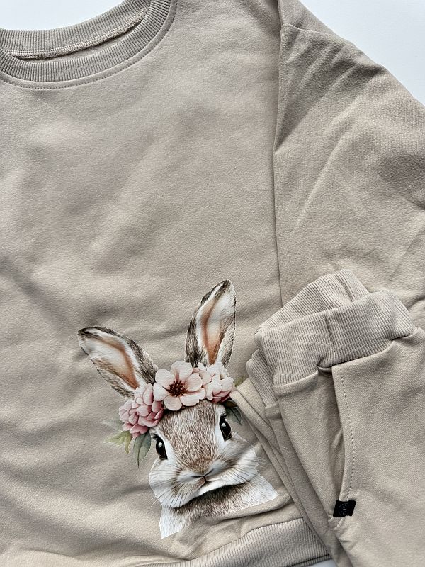 Komplet jasny beż z zającem rozmiar 128