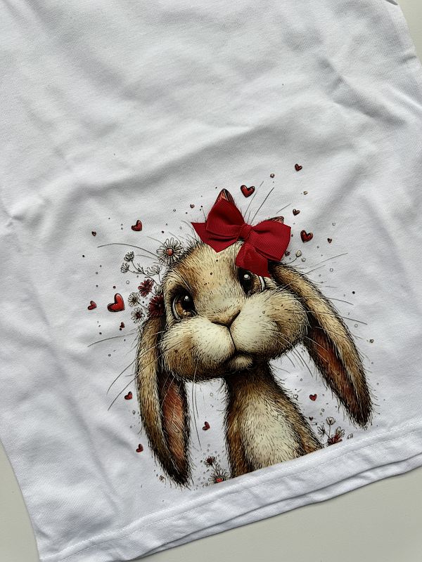 Koszulka biała z zajączkiem ze wzstążką rozmiar 140