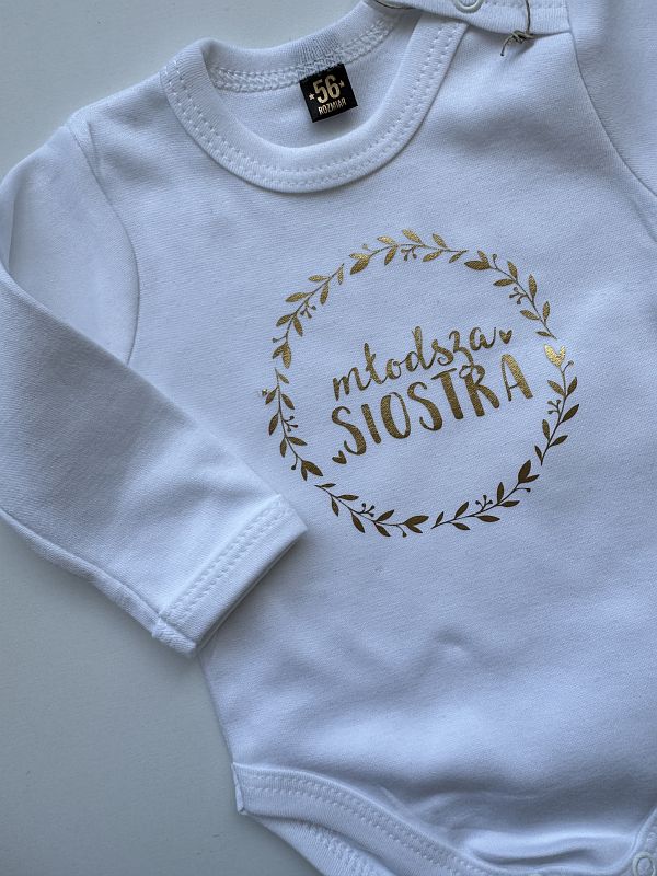 Body białe z długim rękawem młodsza siostra rozmiar 56
