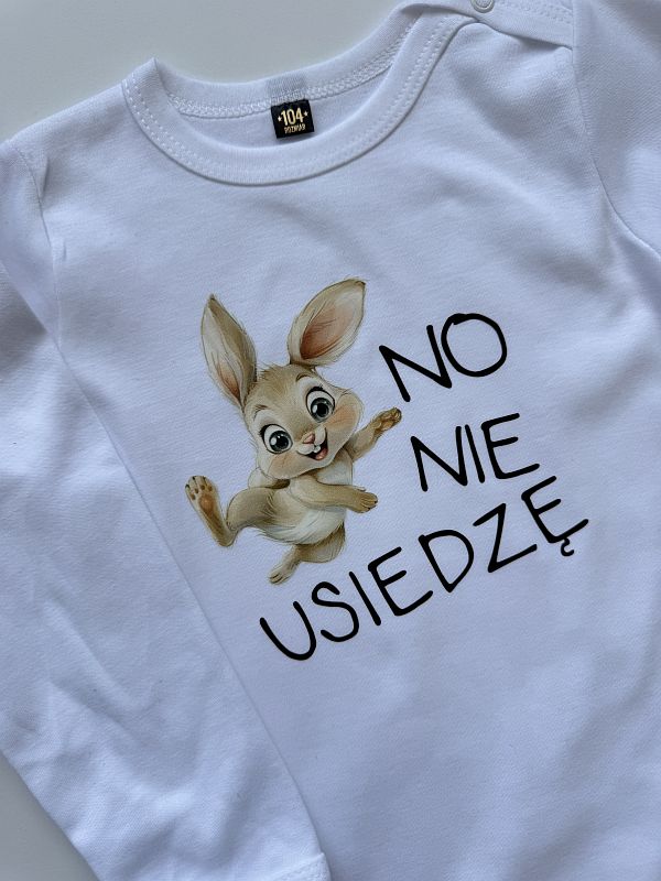 Body białe z długim rękawem no nie usiedzę rozmiar 104