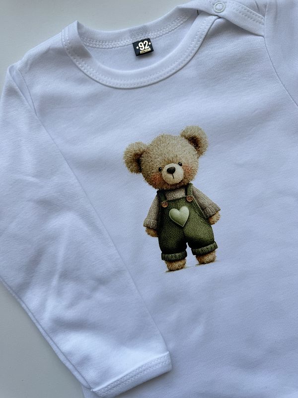 Body białe z długim rękawem z misiem rozmiar 92