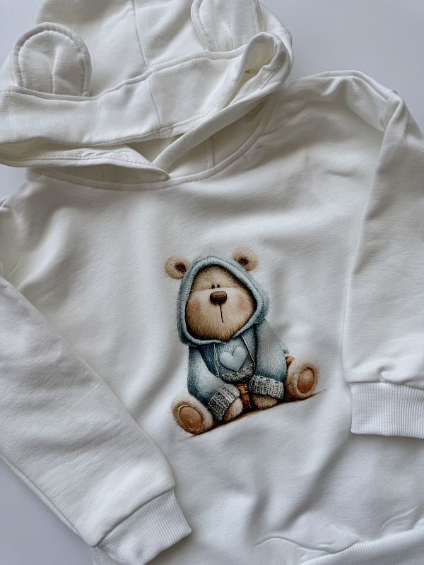 Bluza ecru z uszami misia i misiem rozmiar 98