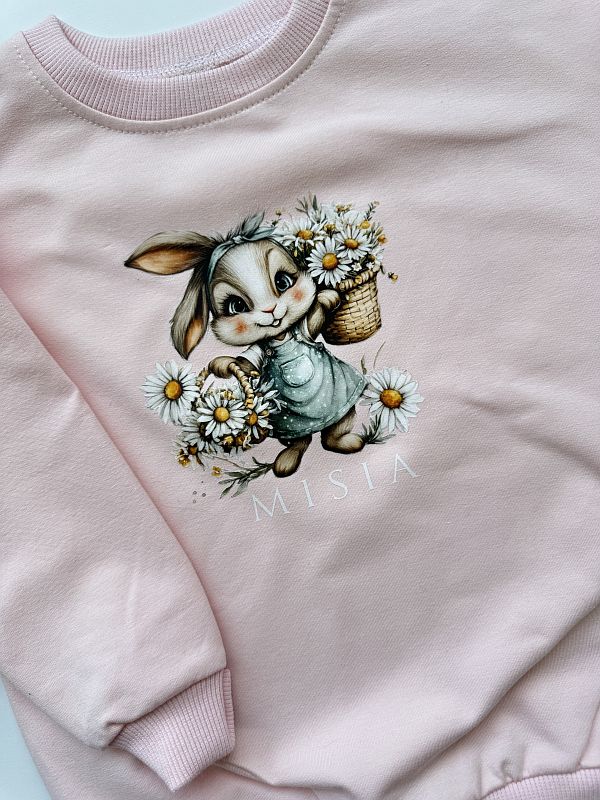 Bluza morelowa z zajączkiem i napisem Misia rozmiar 98