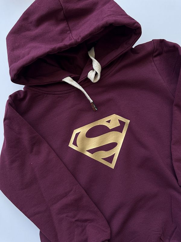 Bordowa bluza z kapturem superman rozmiar 98
