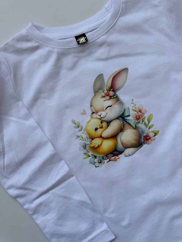 Koszulka z długim rękawem z zajączkiem i kurczaczkiem rozmiar 98