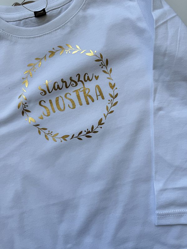 Koszulka biała z długim rękawem starsza siostra rozmiar 110