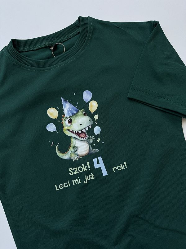 Koszulka zielona szok 4 rok dino rozmiar 110