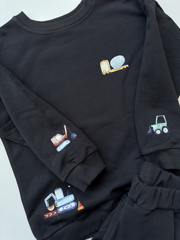 Komplet czarny z maszynami budowlanymi rozmiar 110