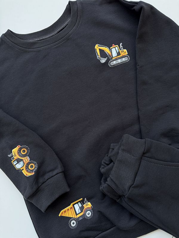 Komplet czarny z maszynami budowlanymi rozmiar 116