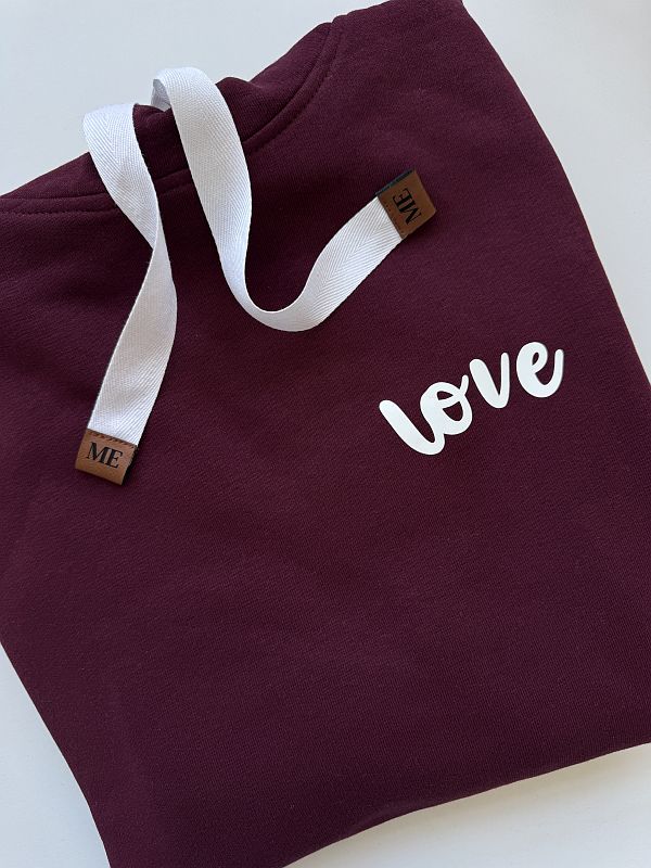 Bluza bordowa z kapturem damska love rozmiar XS
