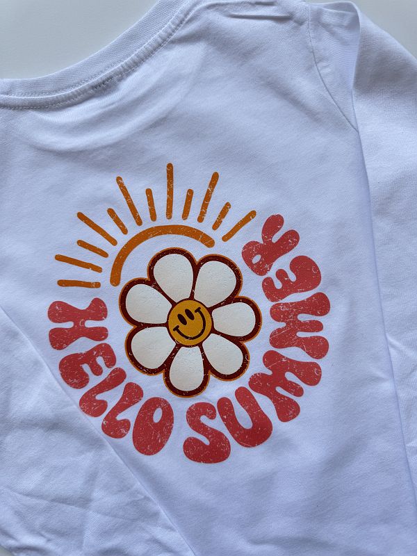 Koszulka biała z nadrukiem na plecach hello summer rozmiar 116