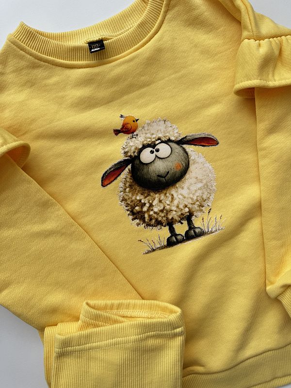 Żółty komplet z owieczką rozmiar 110