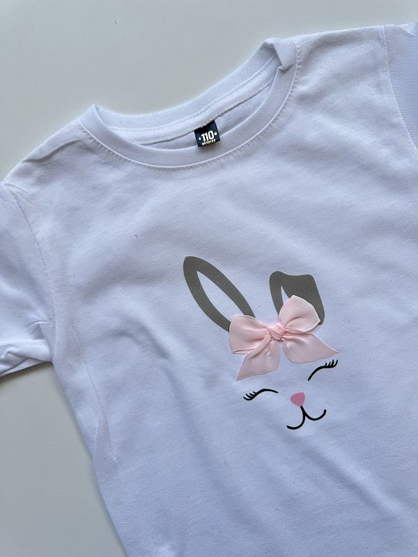 Koszulka biała z zajązkiem i kokardką rozmiar 110