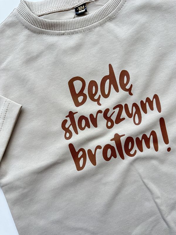 Koszulka oversize beżowa będę starszym bratem rozmiar 104