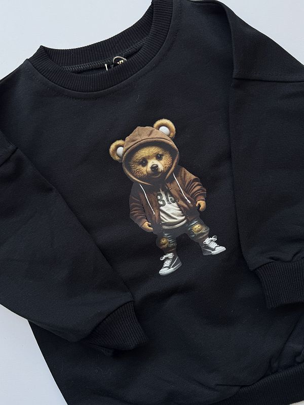 Bluza czarna z misiem w kapturze rozmiar 80