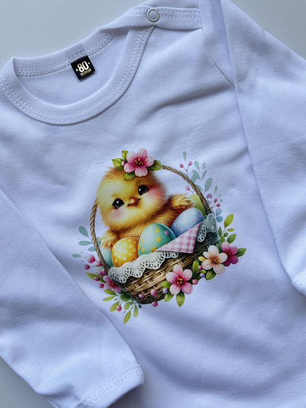 Body białe z długim rękawem kurczak z jajeczkami rozmiar 80