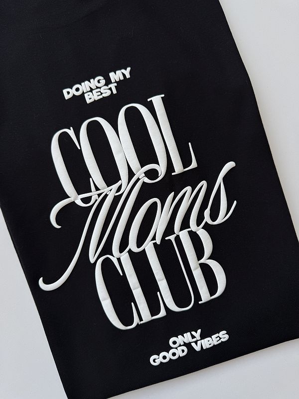 Koszulka damska czarna cool moms club rozmiar oversize long