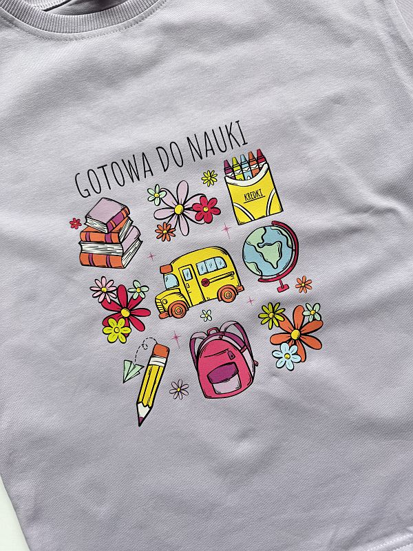 Koszulka liliowa z krótkim rękawem gotowa do nauki rozmiar 128