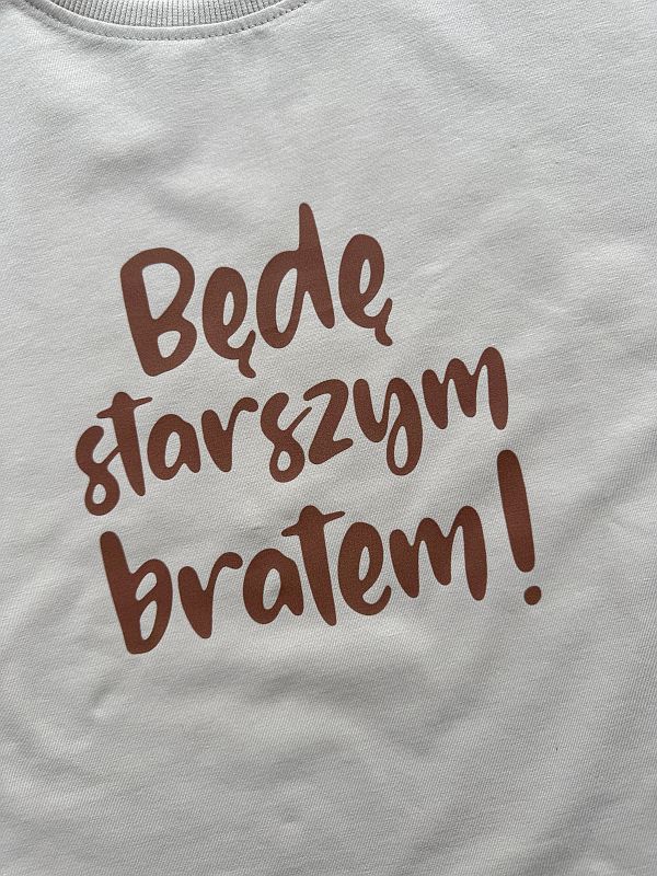 Koszulka beżowa z krótkim rękawem będę starszym bratem rozmiar 128