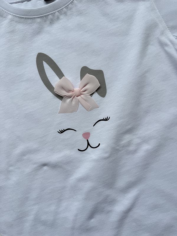 Koszulka biała z krótkim rękawem króliczek rozmiar 128