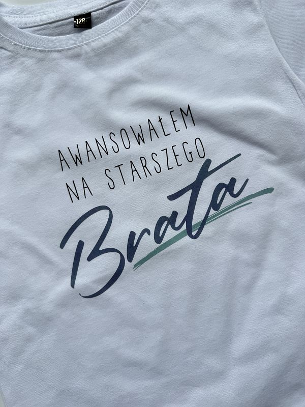 Koszulka biała z krótkim rękawem awansowałem na starszego brata rozmiar 128
