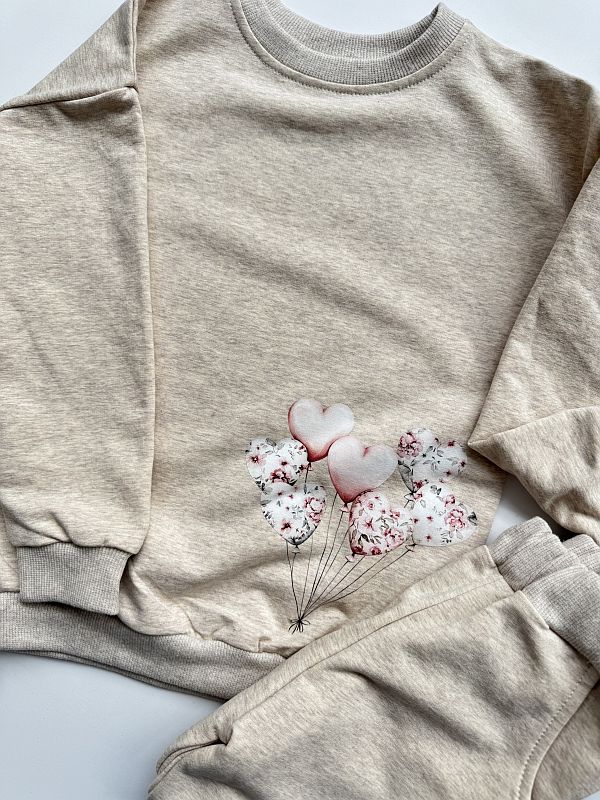 Komplet beż melanż z balonami rozmiar 116