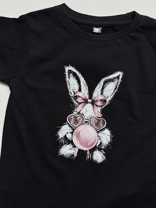Koszulka czarna z krótkim rękawem króliczek z gumą balonową rozmiar 116