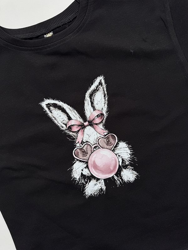 Koszulka czarna z krótkim rękawem króliczek z gumą balonową rozmiar 110