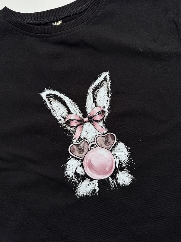 Koszulka czarna z krótkim rękawem króliczek z gumą balonową rozmiar 110