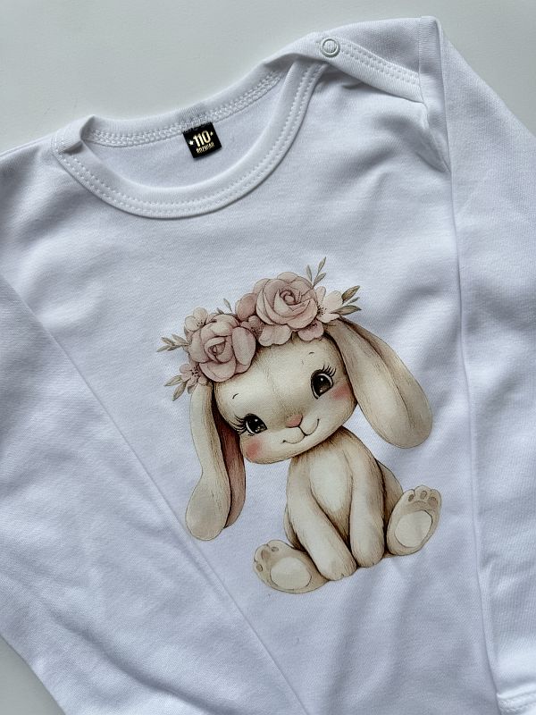 Body białe długi rękaw króliczek w wianku rozmiar 110