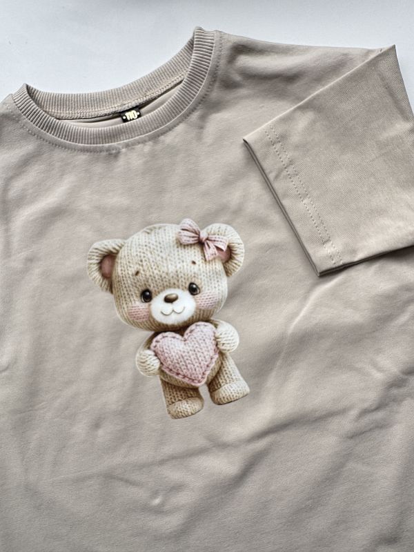 Koszulka beżowa z krótkim rękawem sweterkowy misio rozmiar 110