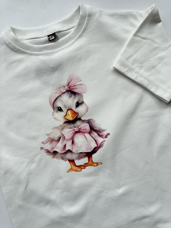 Koszulka ecru z krótkim rękawem kaczuszka rozmiar 110