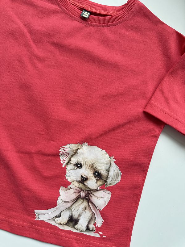 Koszulka koralowa z krótkim rękawem piesek rozmiar 104