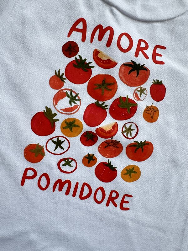Koszulka biała z krótkim rękawem amore pomidore rozmiar 104