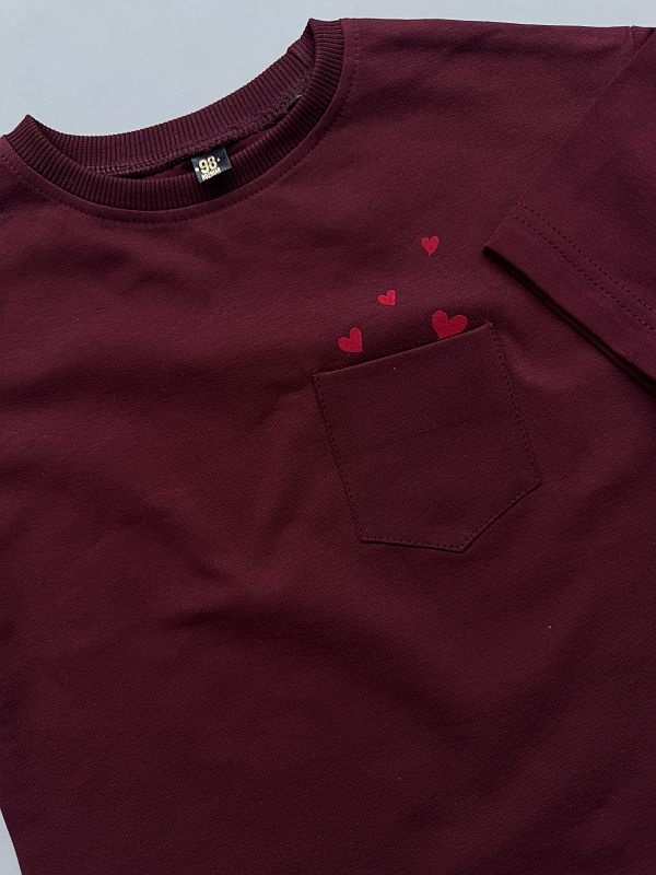 Koszulka bordowa z krótkim rękawem serduszka w kieszonce rozmiar 98