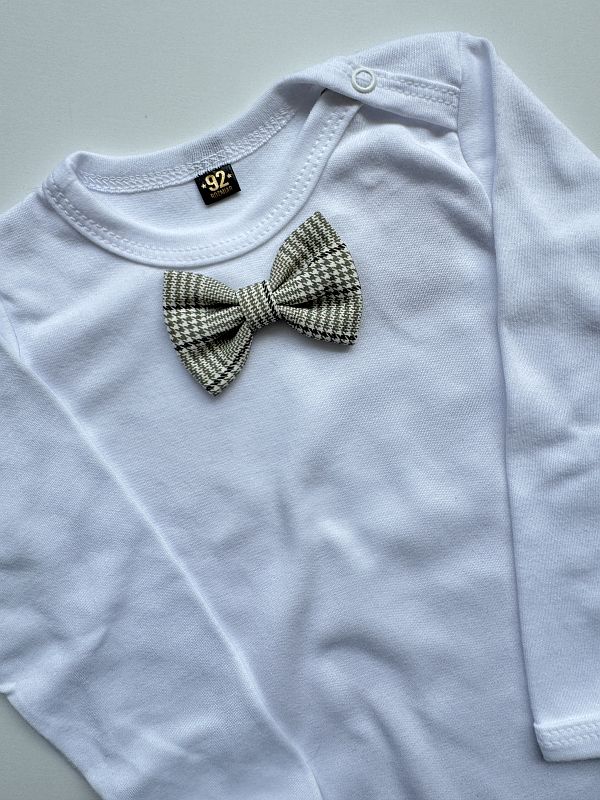 Body białe długi rękaw z muchą w kratę rozmiar 92