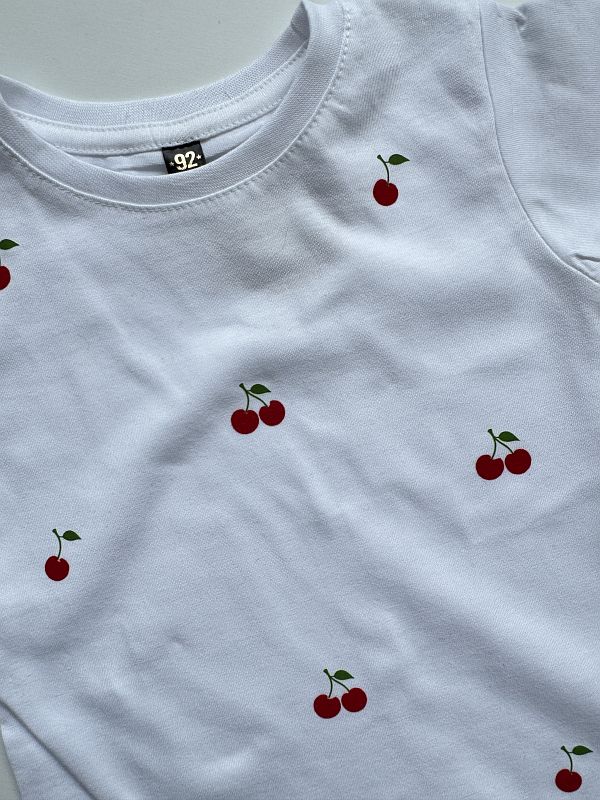 Koszulka biała z krótkim rękawem wisienki rozmiar 92