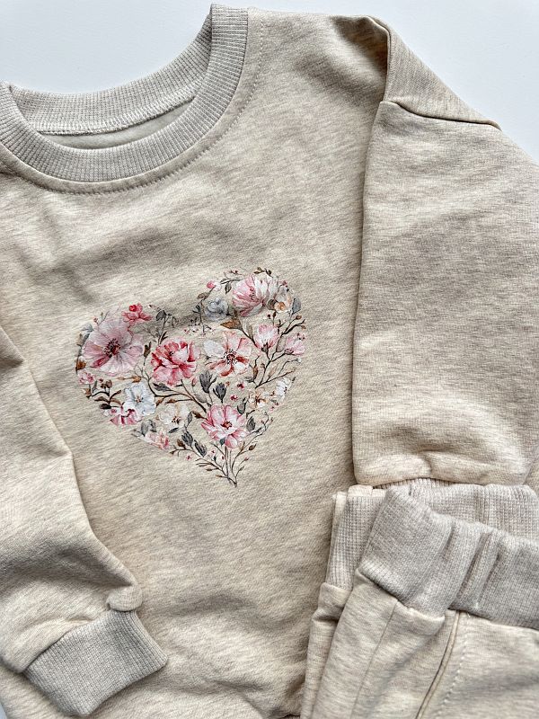 Komplet beż melanż kwiatowe serce rozmiar 86