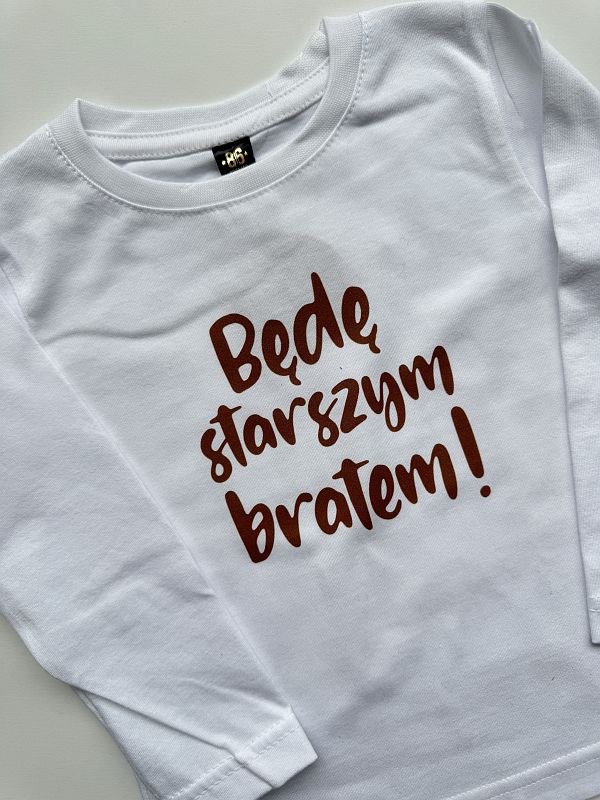 Koszulka biała z długim rękawem będę starszym bratem rozmiar 86