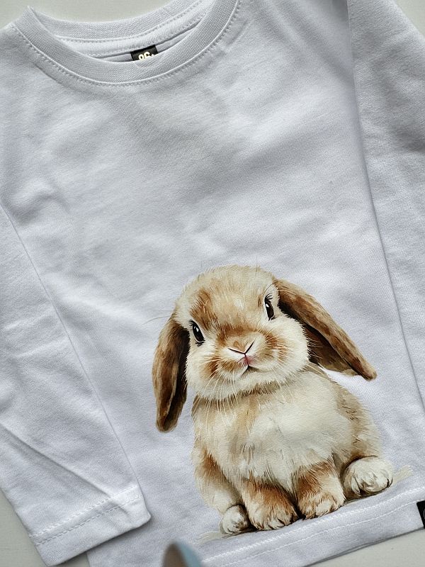 Koszulka biała z długim rękawem króliczek nadruk dwustronny rozmiar 86