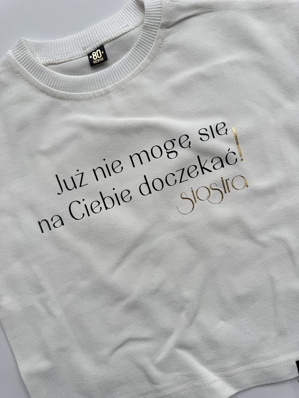 Koszulka ecru z krótkim rękawem już nie mogę się doczekać rozmiar 80