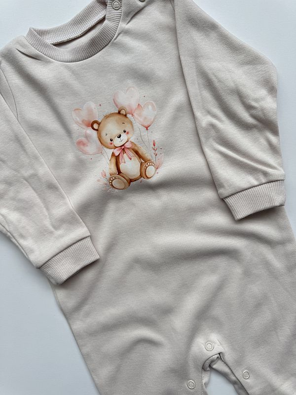 Pajac bez stópek beżowy mis z balonami rozmiar 80