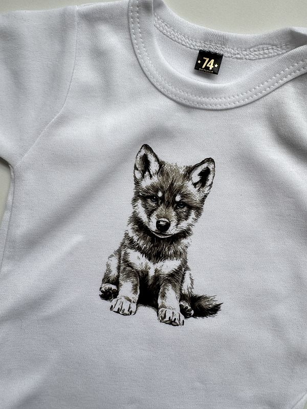 Body białe krótki rękaw wilk rozmiar 74