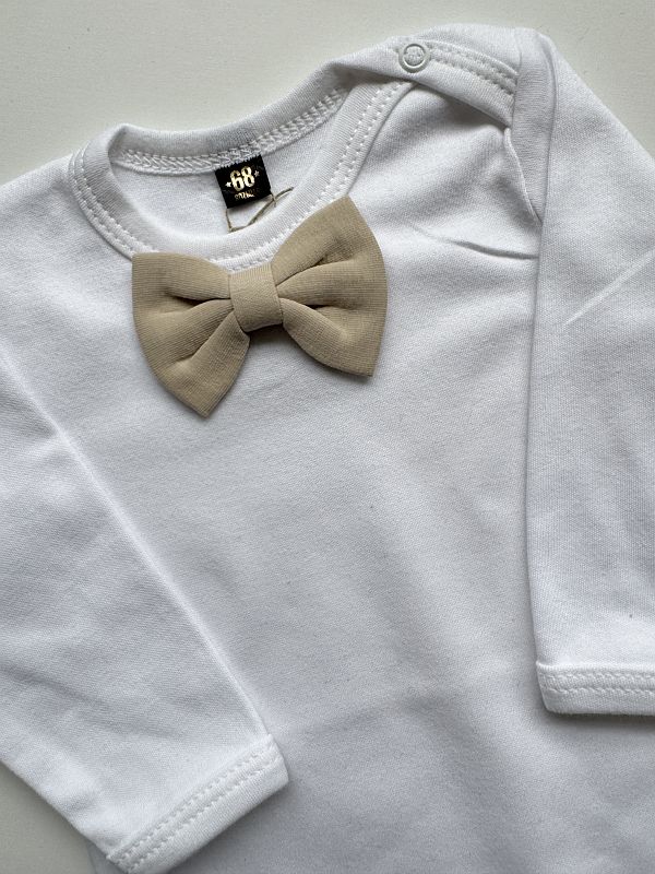 Body białe długi rękaw beżowa mucha rozmiar 68