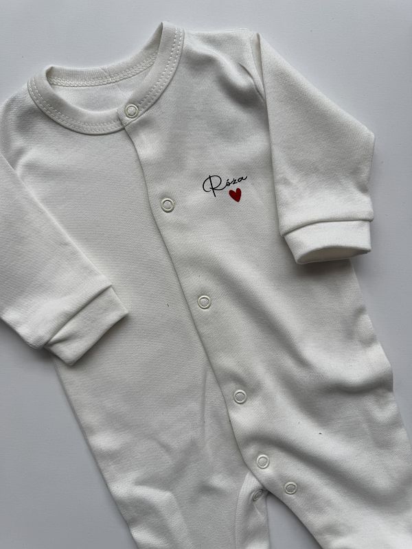 Pajac ze stópkami ecru z imieniem Róża rozmiar 56