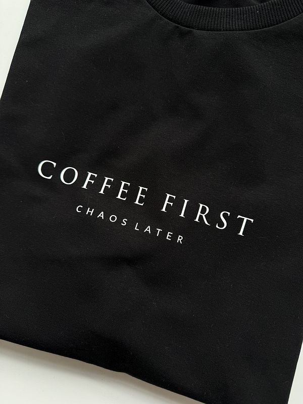 Koszulka damska czarna coffe first rozmiar oversize