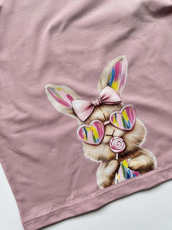 Koszulka różowa z krótkim rękawem królik z lizakiem rozmiar 128